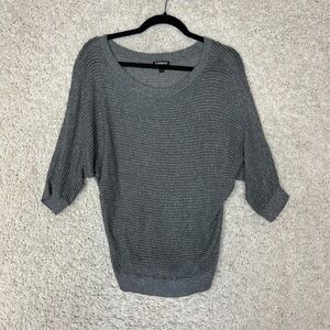 Express Tunic Sweater Womens XS Gray Metallic Detail Relaxed Knit Going Out Club